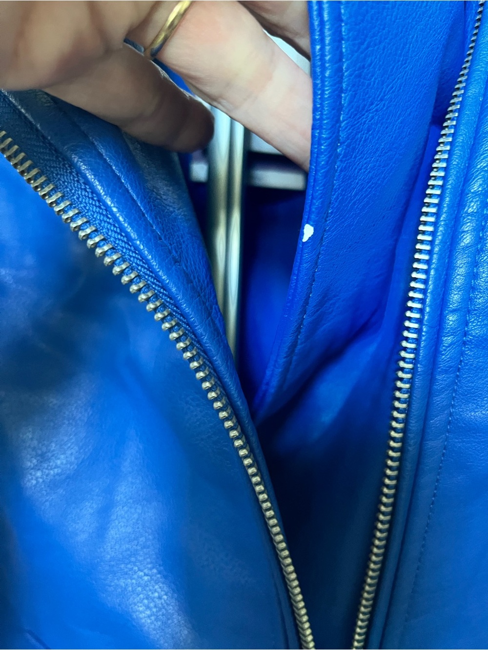 Blue Women's Faux Leather Moto Jacket - Picture 4 of 4